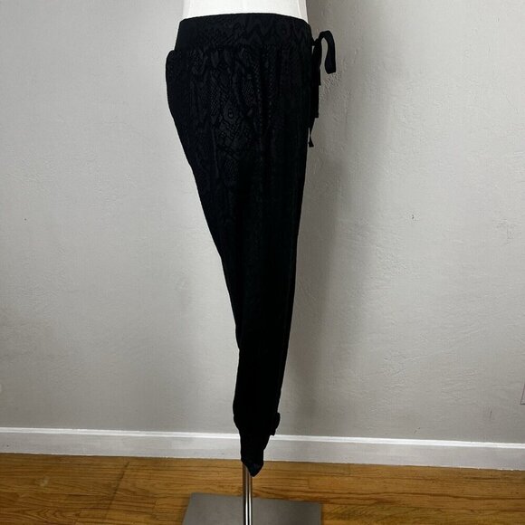 Terez Joggers Pants Foil Snakeskin Printed Black Drawstring Modal Size XS - Picture 6 of 11